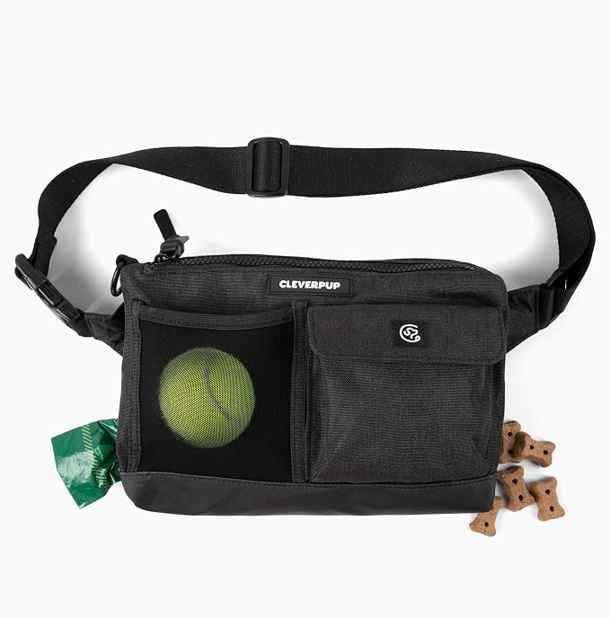 Cleverpup Dog Walk & Train Sling Bag - Hands-Free Dog Walking & Training Bag with Treat Pouch, Poop Bag Holder & Phone Pocket - Crossbody or Fanny Pack, Adjustable Strap - Graphite by Cleverpup