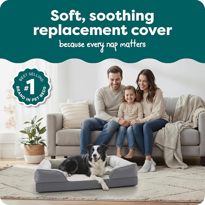FurHaven Dog Bed Cover Replacement, Sofa-Style Design with Soft, Breathable Fabric for Cozy Comfort, Machine Washable, Large, Plush & Velvet, Granite Gray - Image 2