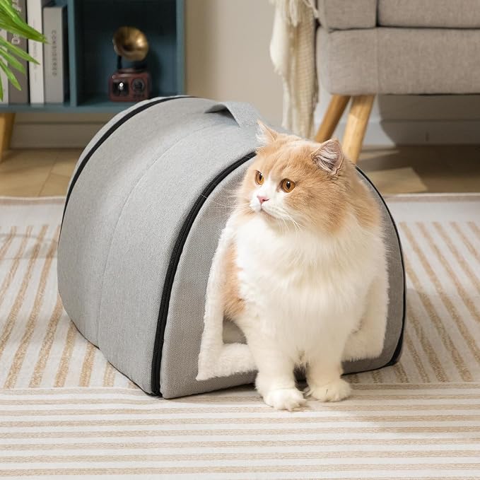 Hollypet Cat Bed Cave for Indoor Cats for Pets up to 20 lbs, Gray | Warm Cat Arched Cave Bed Condo, Covered Kitty House with Removable Washable Cushion, Cozy Enclosed Pet Bed for Small Dogs - Image 8