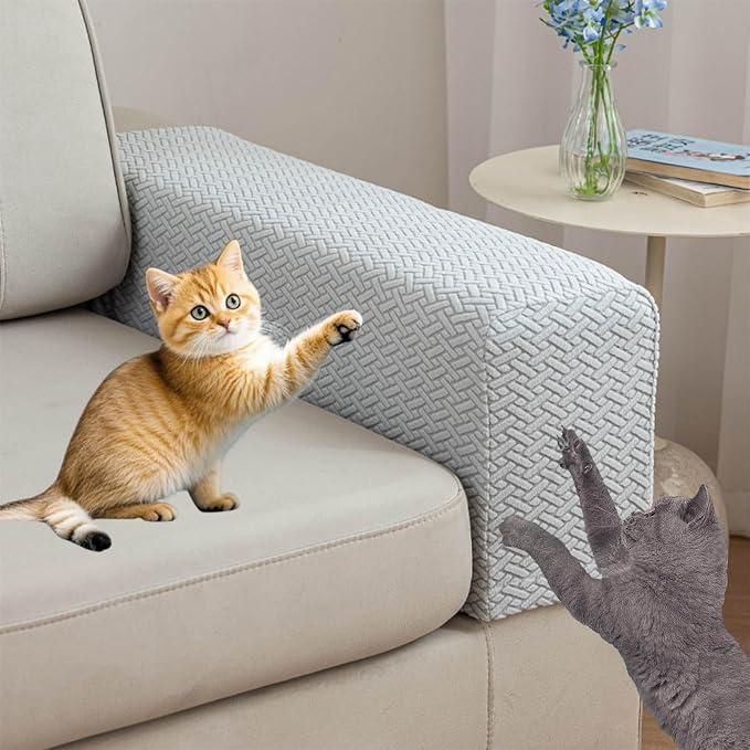 Couch Arm Covers Set of 2, Stretchable Sofa Armrest Protectors, Breathable Polyester Armchair Covers with Non-Slip Grip Design Furniture Protector (Light Gray, Large (Set of 2)) by Unknown
