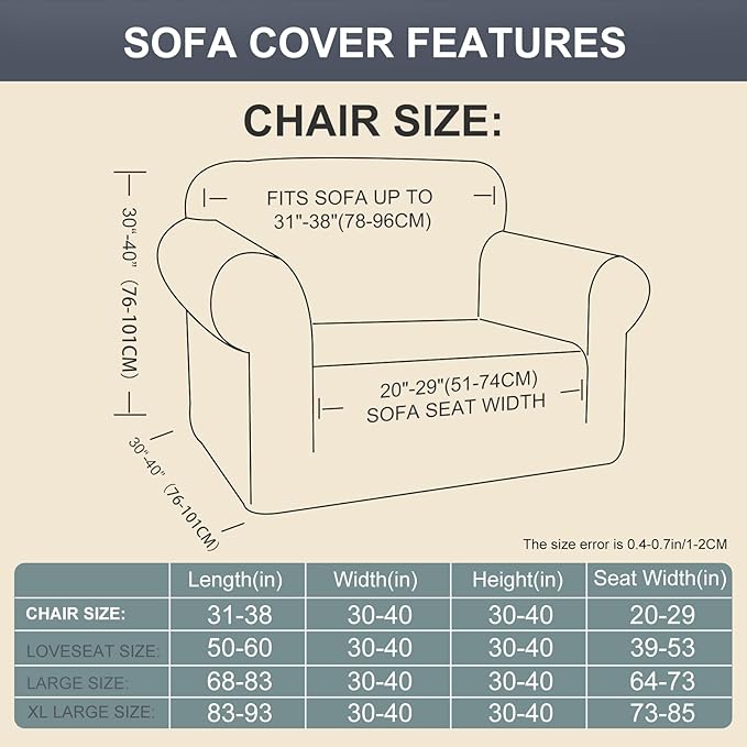 Stretch Recliner Chair Cover for Armchair, Small, Sand | Chair Covers For Living Room, Furniture Protector With Non Skid Foam, Elastic Bottom, Slipcovers For Kids, Dogs - Image 4