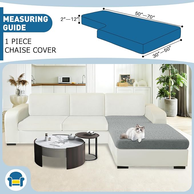 MAXIJIN Waterproof Chaise Cover Stretch Sectional Couch Covers for L Shaped Chaise Lounge Slipcovers with Elastic Bottom for Dogs Pets (1 Piece for Chaises or Sofa 3-Seater, Light Gray) - Image 2
