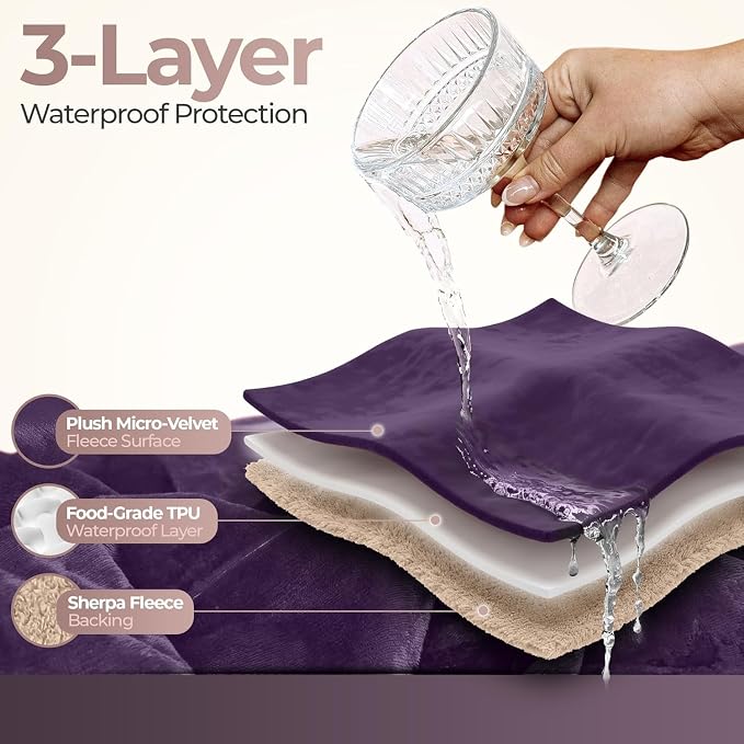 Sacred Weapon Mini Waterproof Throw Blanket for Bed, Couch, Sofa & Travel – Plush Sherpa Fleece, Mattress Protector – Absorbent, Washable, Spill Proof – for Adults, Babies & Pets – Purple 40x45 - Image 2