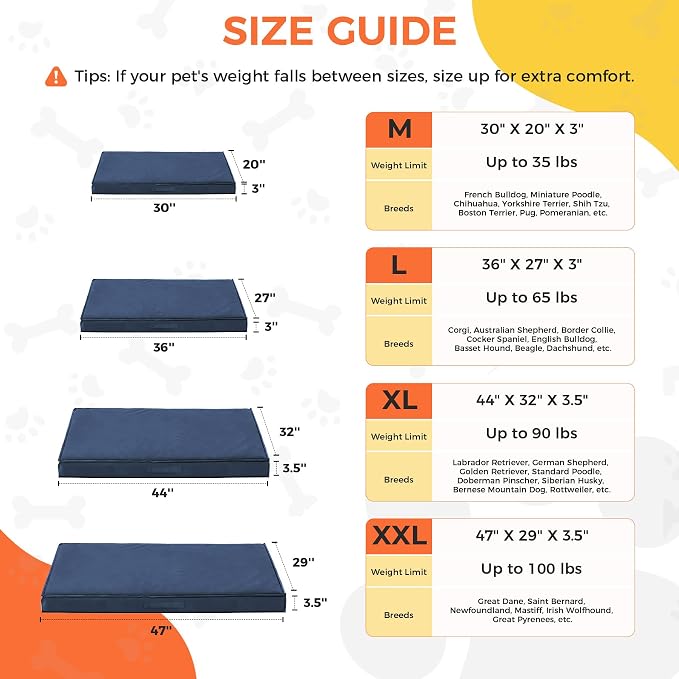 Outdoor Dog Bed Large Sized Dog, Waterproof Extra Large Dog Bed, 44x32x3.5 Inch, Orthopedic Dog Bed with Removable Washable Cover, Rectangle Egg Crate Foam Pet Bed for Outside, Navy Blue - Image 6