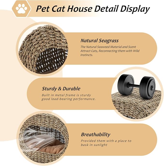 Cat House,Handwoven Cat Cave Pet Cube, Natural Cat Beds Indoor Kitten House with Double-Sided Soft Cushions, Pet Cat House for Multiple Cats, for Living Room Bedroom - Image 6