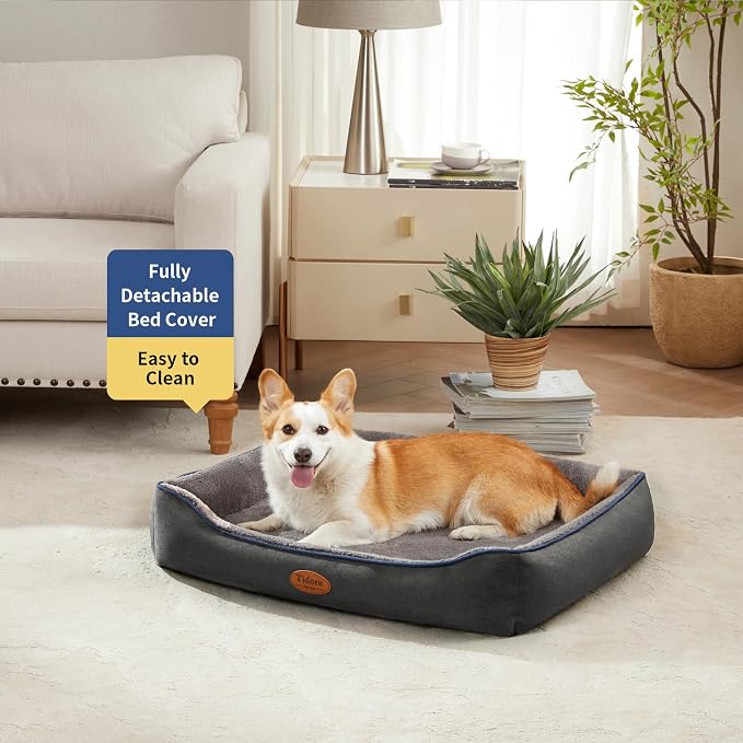 Tidore Orthopedic Dog Beds for Medium Dogs, Durable Egg Crate Foam Sofa Dog Bed wit Washable Removable Cover,Waterproof Lining,Pet Bed for Large Dogs (Dark Grey-Velvet, 31.5" L x 25.2" W x 7" Th) - Image 2