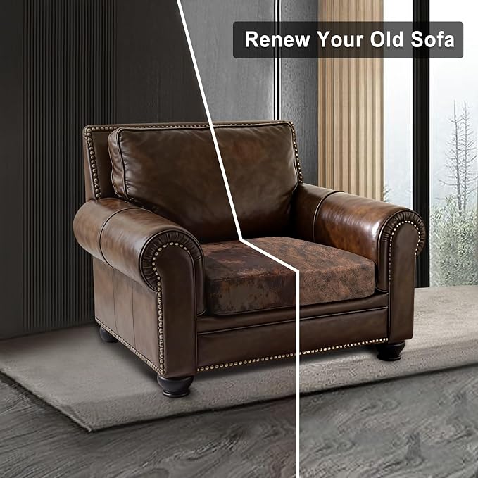 ANARACHON Leather Look Couch Cushion Covers Sofa Seat Slipcovers Sets Couches Furniture Protector for Sectional Armchair Loveseat Pets Kids Stretch Spandex Fabric (1 Cushion Armchair, Dark Brown) - Image 7