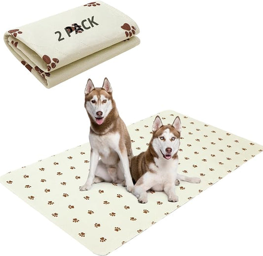 PUPTECK Washable Pee Pads for Dogs Dog Training Pads 2 Pack Beige 36x72 in | Reusable Puppy Potty Training Pads Whelping Mat Pet Food Feeding Mat Leakproof Fast Absorption Non-Slip for Couch, Crate by PUPTECK