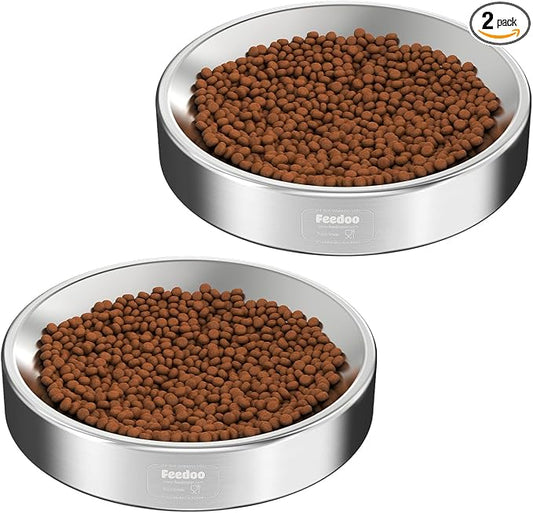 Double Wall Stainless Steel Cat Bowl, Whisker Friendly Wide & Shallow 8 oz Cat Food Bowl, Heavy Duty Non-Slip Base, Dishwasher Safe Metal Bowl for Cats & Small Puppies [2Pack] by BestforYourPetsHealth