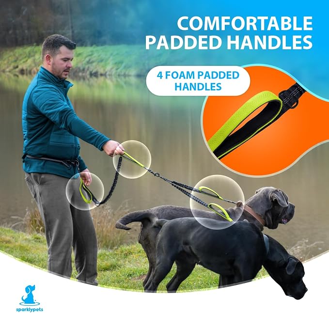 SparklyPets Hands Free Double Dog Leash – Dual Leash for Medium and Large Breeds – Lead for 2 Dogs with Padded Handles, Reflective Stitches, No Pull, Tangle Free - Image 4