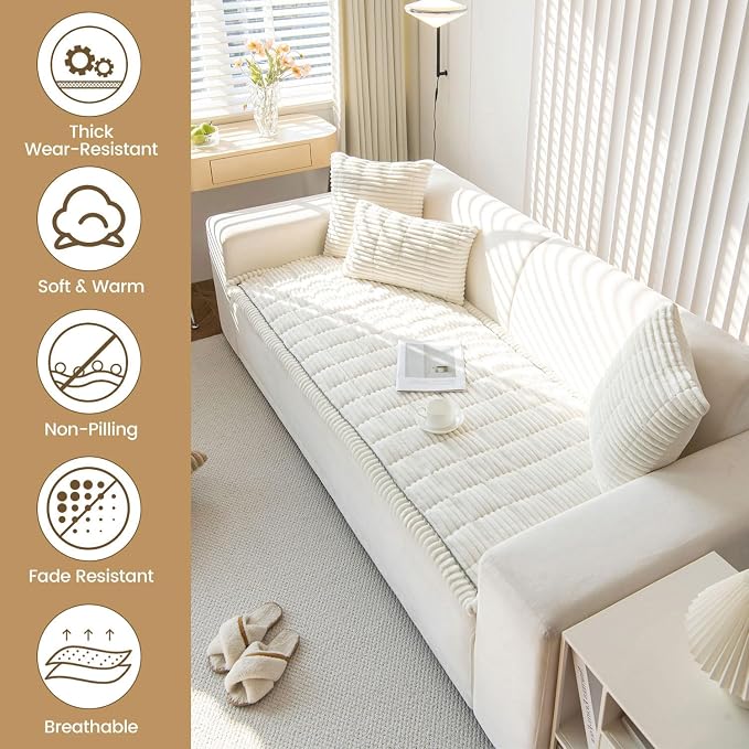 OTOB Couch Covers for Dogs Washable, Non Slip Loveseat Pet Sofa Protector | Cream, 23.6" x 47.2", Soft Fuzzy Plush, All Seasons, Pet Friendly Furniture Protector, Breathable, Thick Wear-Resistant - Image 3