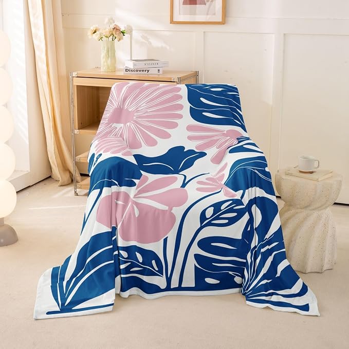 Erosebridal Pink Blue Flower Sofa Cover Boho Floral Couch Cover Abstract Retro Minimalist Sofa Slipcover for Couches and Sofas Vintage 70S Modern Washable Non Slip Sofa Protector, 71" X 91" - Image 2
