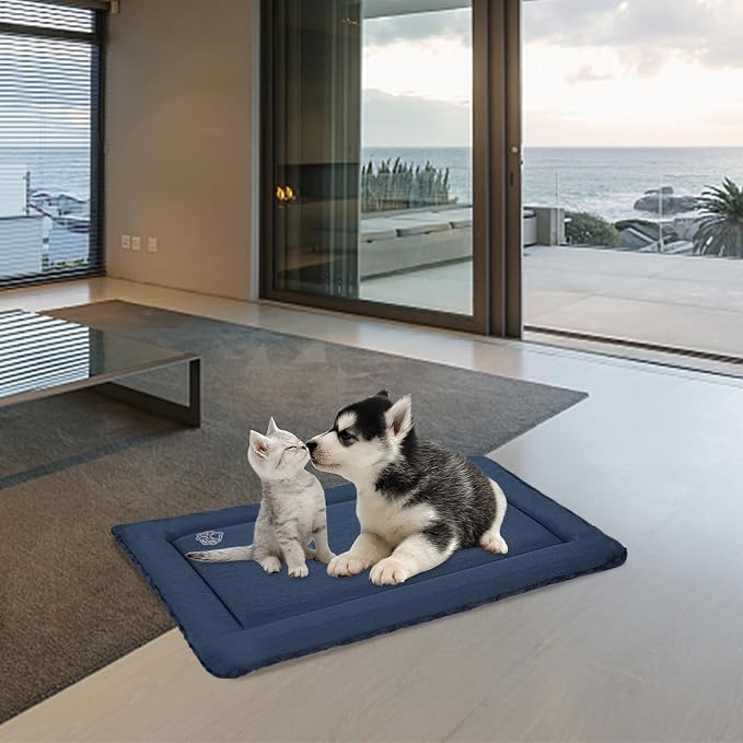 EMPSIGN Dog Crate Pad for 24"x18" Dog Crate, Plush/Canvas Navy | Reversible Kennel Mat (Cool & Warm), Machine Washable, Cozy Plush Sleeping Pad, All-Season Pet Bed - Image 7