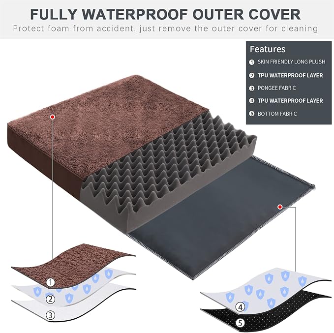 Waterproof Medium Size Dog Crate Bed Orthopedic 35x22 Brown | Removable Washable Cover, Egg Crate Foam, Soft Plush Flat Pet Mat, Non-Slip Bottom, Fits Medium Dogs Up to 65 lbs - Image 3