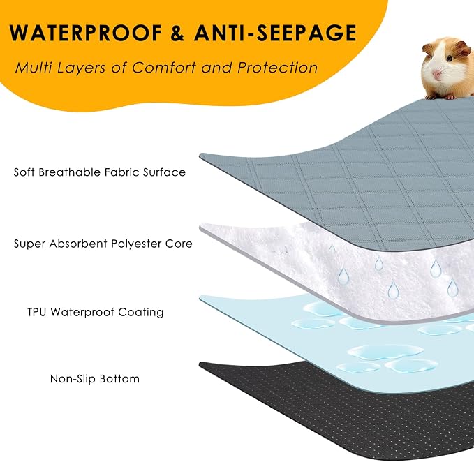 4 Pack Guinea Pig Cage Liners for C&C 2x1 Habitat Washable Guinea Pig Bedding Super Absorbent | Waterproof | Non Slip| Reusable Guinea Pig Pee Pads for Small Animals Cages-28 x 14 Inch - Image 3