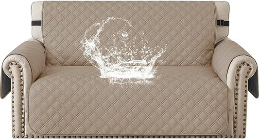 Waterproof Loveseat Covers for 2 Cushion Couch, Sofa Covers for Pets Washable with Side Pockets, Non Slip Couch Covers for Dogs, Dog Couch Cover with Elastic Straps (Loveseat, Light Brown) by CYCMACOHOME