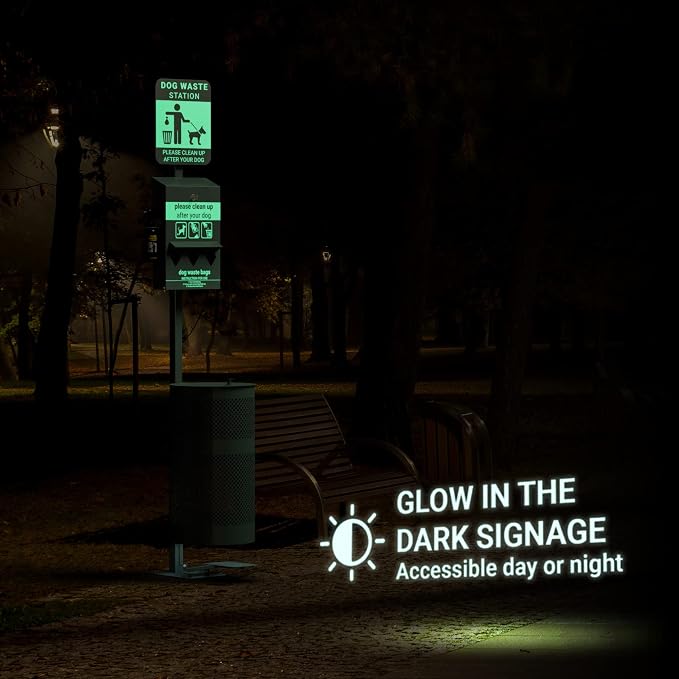 Pet Waste Station with Pedal - Includes 600 Roll Bags & 50 Can Liners - Glow in the Dark Dog Waste Station with Dog Poop Sign, Bag Dispenser, Hand Sanitizer Bottle & Outdoor Trash Can with Lid - Image 3