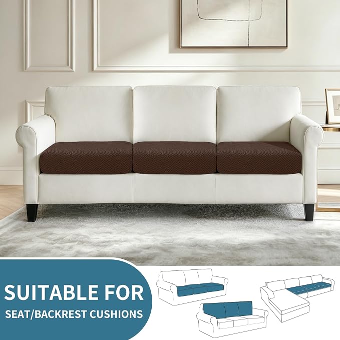 XINEAGE Couch Cushion Covers Seat Cushion Cover Thick Stretch Sofa Slipcovers 3 Piece Individual Couch Covers with Elastic Bottom(3 Seat Cushion/Backrest,Coffee) - Image 2