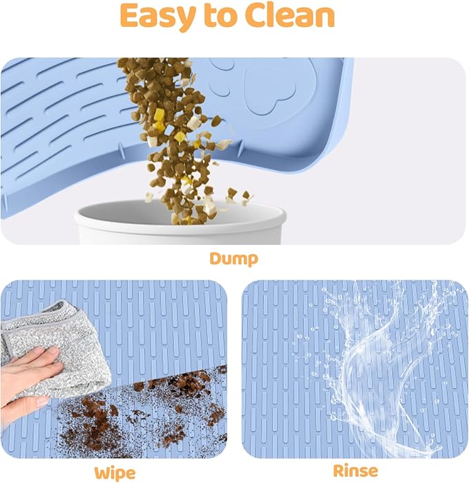 Dog Food Mat 50''x35'' Extra Large Dog Mat for Food and Water, Blue | Silicone Dog Bowl Mat with Raised Edge, Waterproof Non-Slip Pet Feeding Mat for Floors, fit for Dog Cat Bowls - Image 5