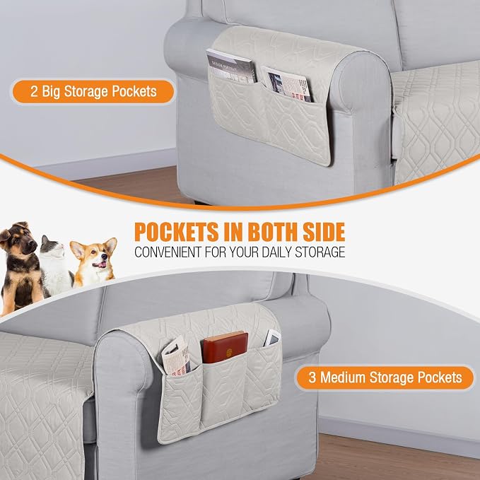 VANSOFY Waterproof Couch Cover for Pets, Off White, 72.4" | Non-Slip, Washable, Utility Pockets, Pet Friendly, Furniture Protector Slipcover for 3 Cushion Plus Couch - Image 4