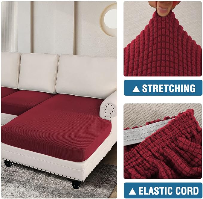 H.VERSAILTEX Sectional Couch Covers 4 Pieces Sofa Seat Cushion Covers L Shape Separate Cushion Couch Chaise Cover for Both Left/Right Sectional Couch (Seat Only: 1 Chaise + 3 Sofa, Burgundy) - Image 6