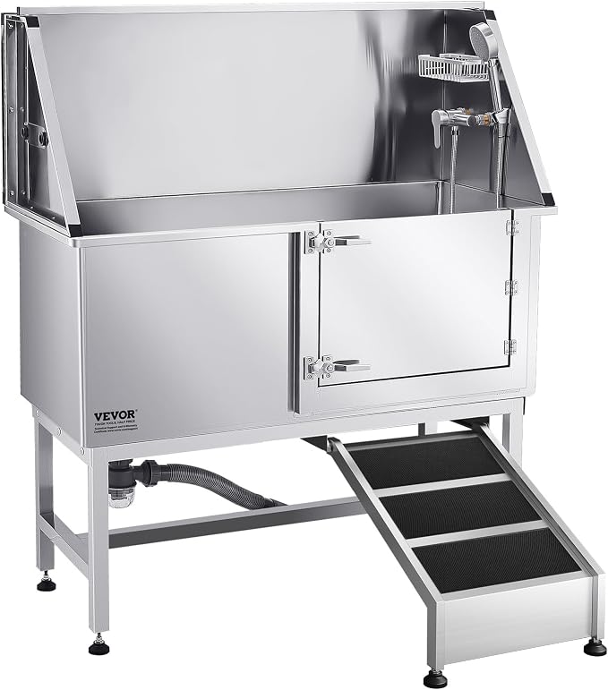 VEVOR Stainless Steel Dog Washing Station, 50 inch Pet Grooming Tub w/Ramp, PE Water Filter Board, Faucet & Showerhead & Soap Holder Dog Bathtub for Large & Medium & Small Pets (Right Door) - Image 11
