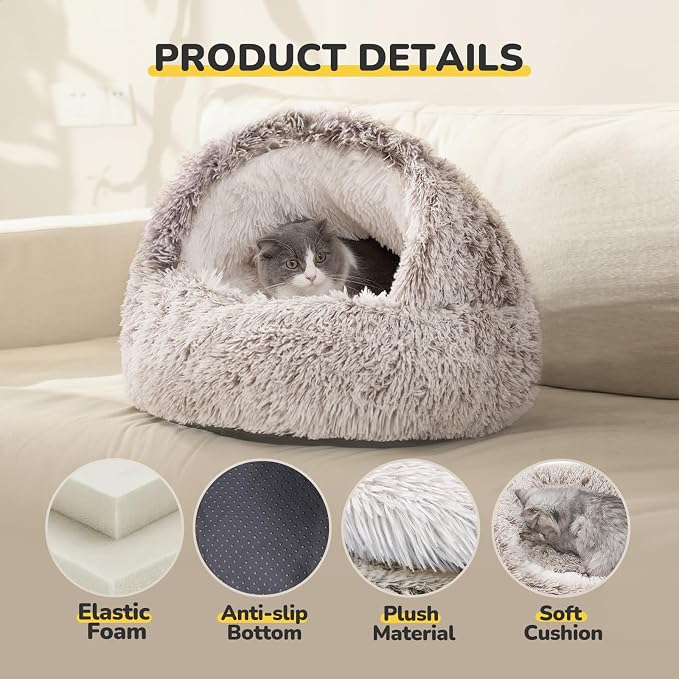 CATISM Cat Bed Hooded Cat Beds for Indoor Cats Covered Cat Beds | Warm Soft Plush Comfortable Removable Washable Non-Slip Bottom - Image 2