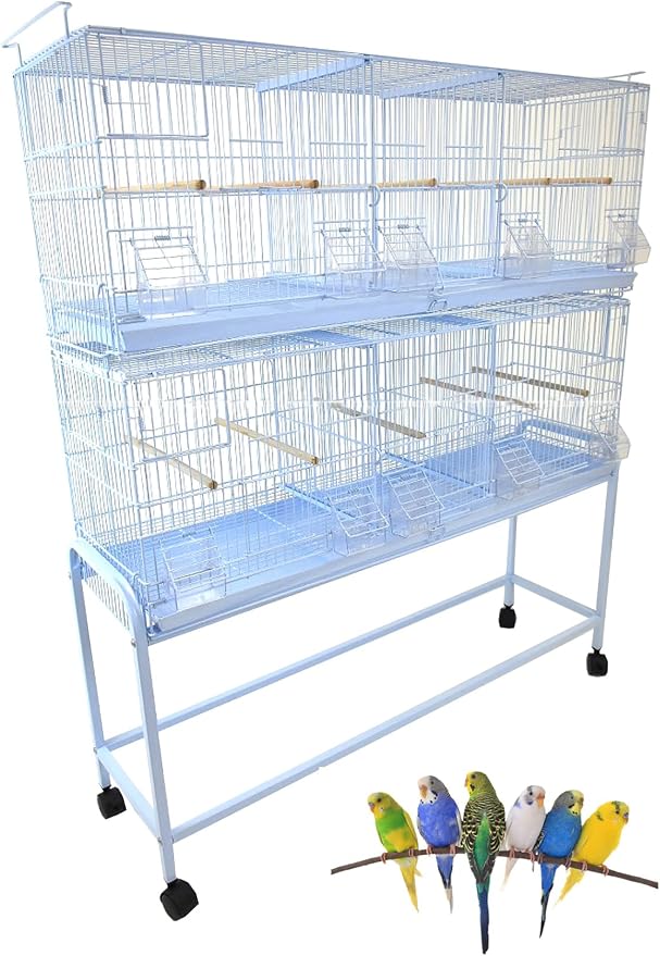 Extra Large 38"x11"x15"H Stackable Breeder Bird Flight Triple Cage Side Breeding Nest Box Door Double Removable Center Dividers with Removable Rolling Stand by Mcage