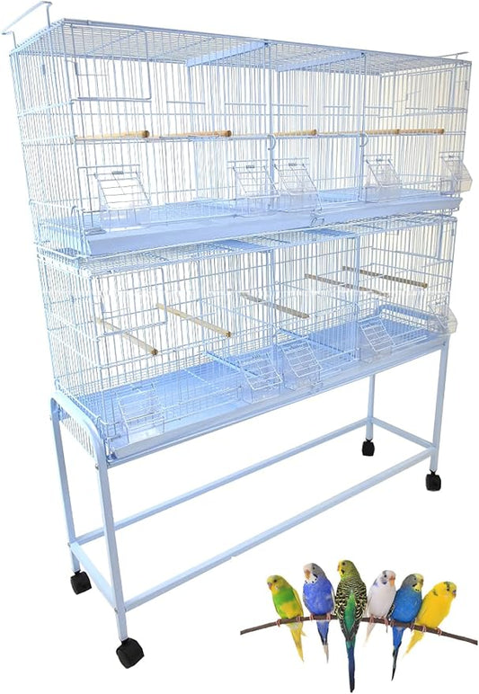 Extra Large 38"x11"x15"H Stackable Breeder Bird Flight Triple Cage Side Breeding Nest Box Door Double Removable Center Dividers with Removable Rolling Stand by Mcage