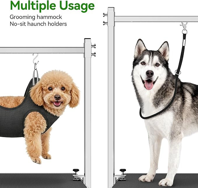 pickpiff Dog Grooming Table with Arm, 35.5" L×23.6" W x 30" H Foldable Heavy Duty Pet Grooming Station with Adjustable 33.5" Height Arm, Hammock & Nooses, Tray, Non-Slip Waterproof Tabletop - Image 3
