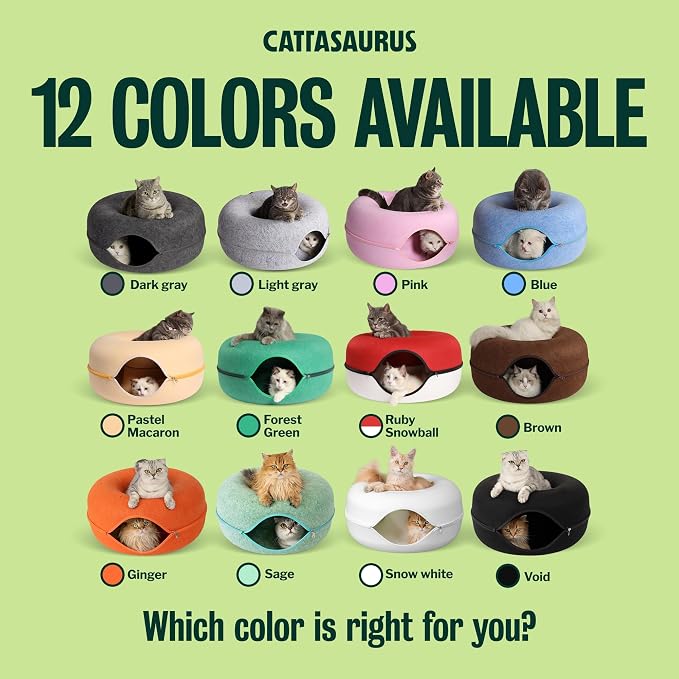 Cattasaurus Peekaboo Cat Cave Donut for Multiple & Large Cats up to 30-45 lbs, 3-in-1 Self Warming Cat Bed, Tunnel & Scratcher for Indoor Cats, Washable & Detachable Dog Bed (Pastel Macaron, Large) - Image 8
