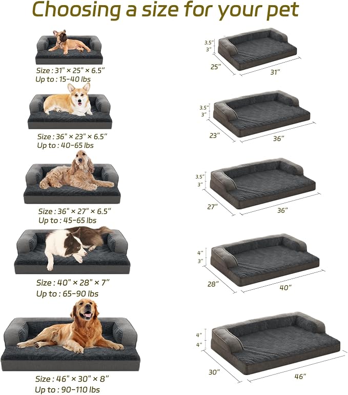 Orthopedic Dog Beds for Extra Large Dogs,Orthopedic Dog Sofa Bed with Removable Washable Cover,Waterproof Egg Foam Pet Couch Bed& Furniture,46x30 Inch, Gray - Image 4