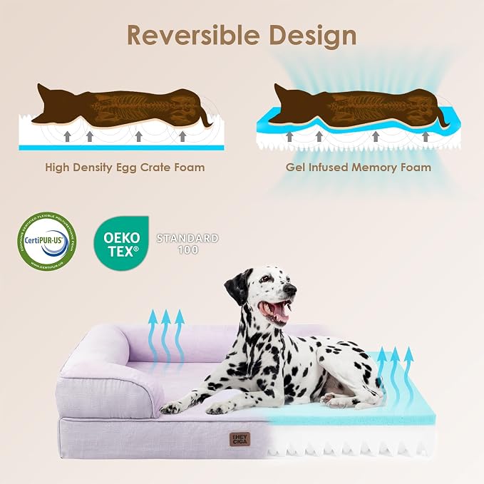EHEYCIGA Orthopedic Dog Beds Large Sized Dog, Waterproof Washable Pet Bed | Non-Slip Bottom and Egg-Crate Memory Foam XL Dog Couch Bed with Washable Removable Cover, Lilac, 41Inch - Image 3