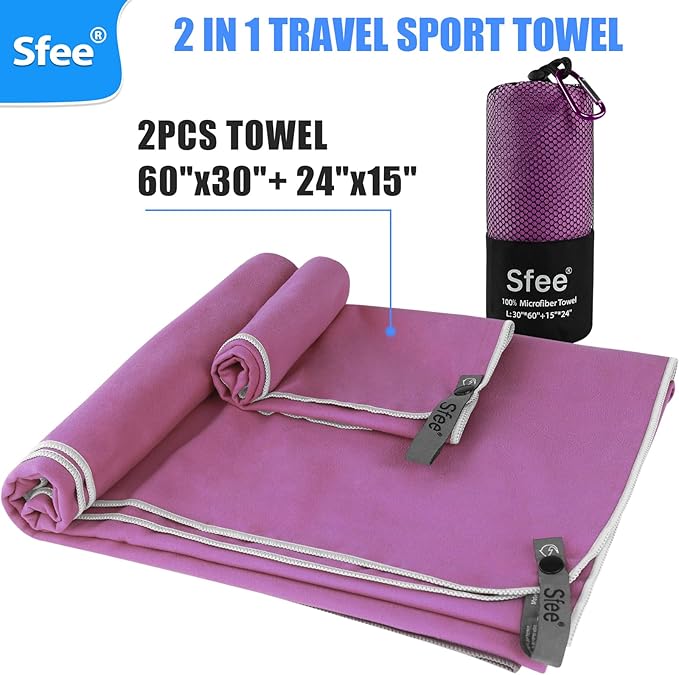 Sfee 2 Pack Microfiber Travel Towel, Quick Dry Camping Towel Large Beach Towel Super Absorbent Compact Lightweight Sports Gym Towels for Beach, Gym, Hiking, Pool, Backpacking, Bath, Yoga - Image 3