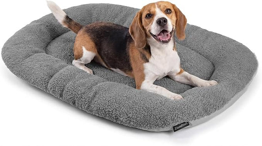 Dog Bed for Crates, Medium Dogs 35x22, Washable, Dual-Sided | Reversible Plush & Oxford Pad, Warm & Cooling Cushion, All Seasons Comfort, Soft Thick Support, Oval, Grey Durable Fabric by Unknown