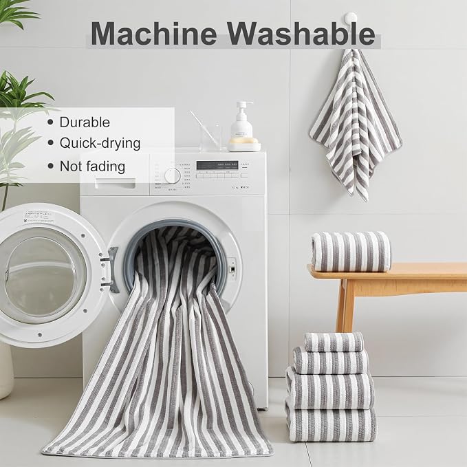 Smuge 18 Pcs Bath Towel Set, Include 6 Bath Towel Sheets, 6 Hand Towels and 6 Washcloths - Highly Absorbent Quick Dry Microfiber,Ultra Soft Bathroom Towel Set with Hanging Loop - Light Gray - Image 6