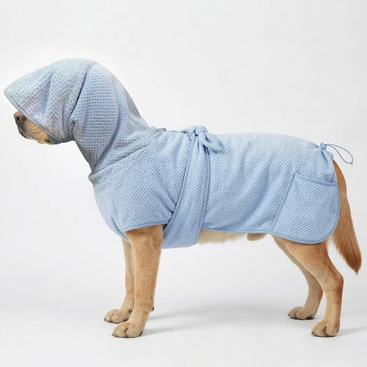 Medium to Large Size Dog Bathrobe, Microfiber Quick Drying Super Absorbent, Warm Dog Towels, Adjustable Hoodies and Belts for Dog Bath Products (Blue Jacquard,4XL) by KOOGAL