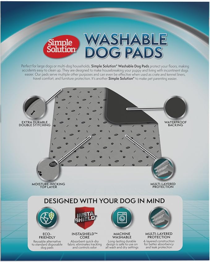 Simple Solution Large Washable Puppy Pad | Reusable Dog Pee Pad, Absorbent and Odor Controlling ,34x36 Inches, 2 Count,White (Pack of 6) - Image 2