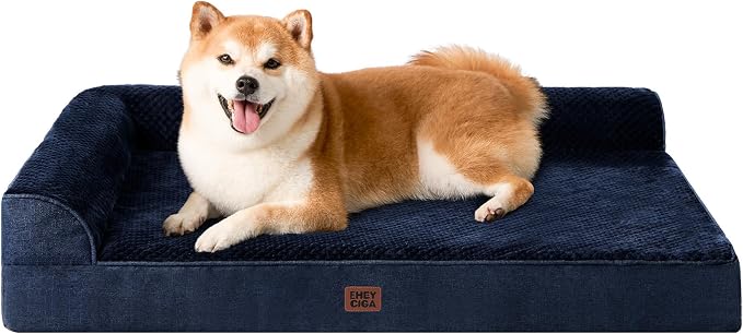 EHEYCIGA Memory Foam Dog Bed Large Size Dogs, Orthopedic Dog Bed Large with Washable Removable Cover, Waterproof Pet Sofa Couch with Nonskid Bottom, 36x27x6, Navy Blue by EHEYCIGA