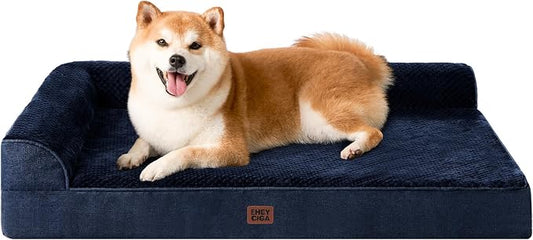 EHEYCIGA Memory Foam Dog Bed Large Size Dogs, Orthopedic Dog Bed Large with Washable Removable Cover, Waterproof Pet Sofa Couch with Nonskid Bottom, 36x27x6, Navy Blue by EHEYCIGA