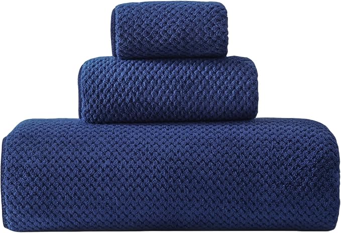 30x60 Inches Extra Large Bath Towels Set Super Soft Absorbent Luxury Microfiber Towels for Bathroom (Navy Blue, 3PCS) by Akzpe