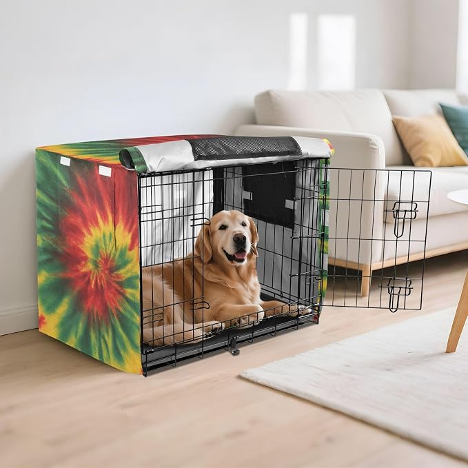 Dog Crate Cover Kennel Cover for Dog Cages Breathable for Wire Cage Indoor Outdoor Jamaica Reggae Tie Dye Colorful - Image 6