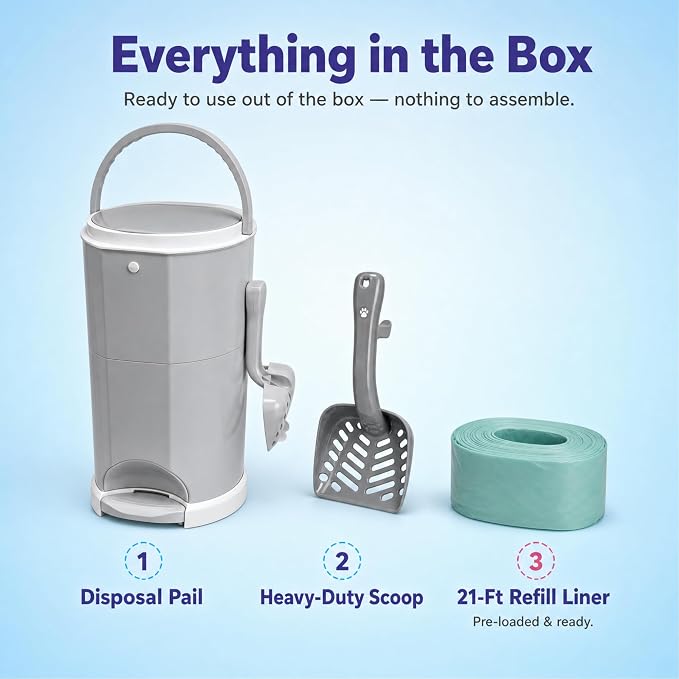 Litter Champ Cat Litter Disposal System, Hands-Free Pedal Trash Can | 4 Gallon Capacity, Triple-Seal Odor Lock, ABS Resin, 21-Ft Refill Liner and Scoop Included, No Assembly - Image 7