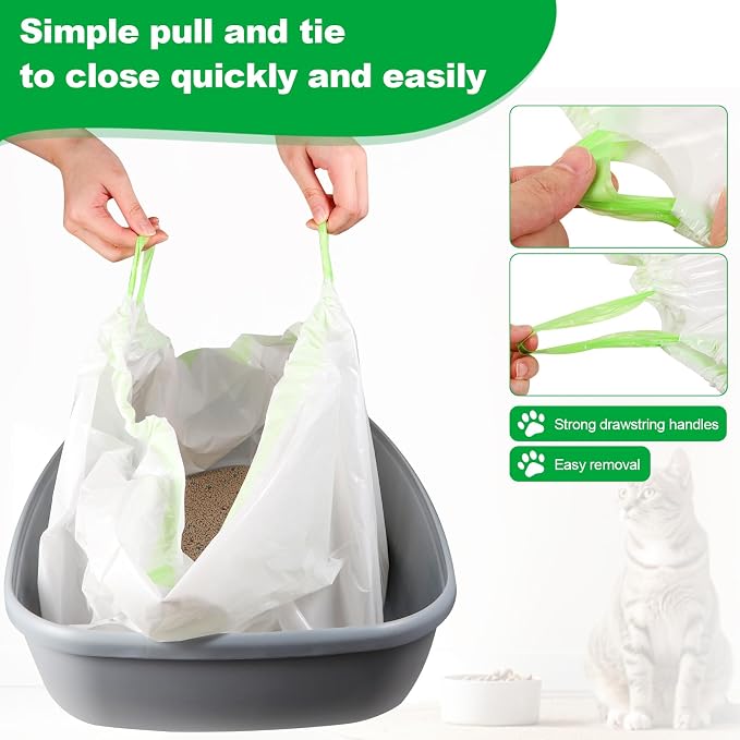 100 PCS Jumbo Cat Litter Box Liners for Large Litter Tray, 36"x19" | 3MIL Extra Thick, Heavy Duty, Tear & Leak Resistant, Drawstring Close - Image 6