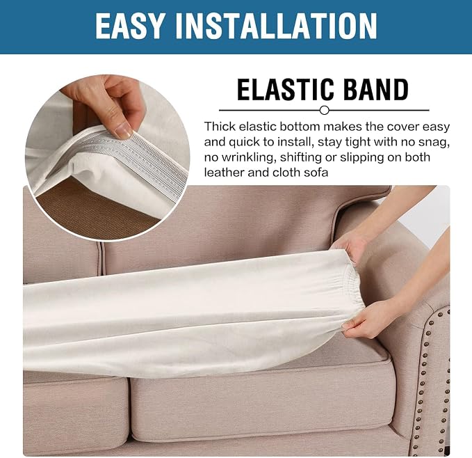 H.VERSAILTEX Velvet Stretch Individual Couch Cushion Cover Plush Slipcover for Loveseat Sofa Furniture Protector Seat Cover (1 Piece Loveseat Cushion Cover, Porcelain White) - Image 4