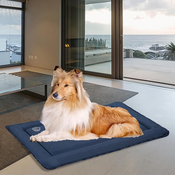EMPSIGN Dog Crate Pad for 48"x30" Dog Crate, Plush/Canvas Navy | Reversible Kennel Mat (Cool & Warm), Machine Washable, Cozy Plush Sleeping Pad, All-Season Pet Bed - Image 6