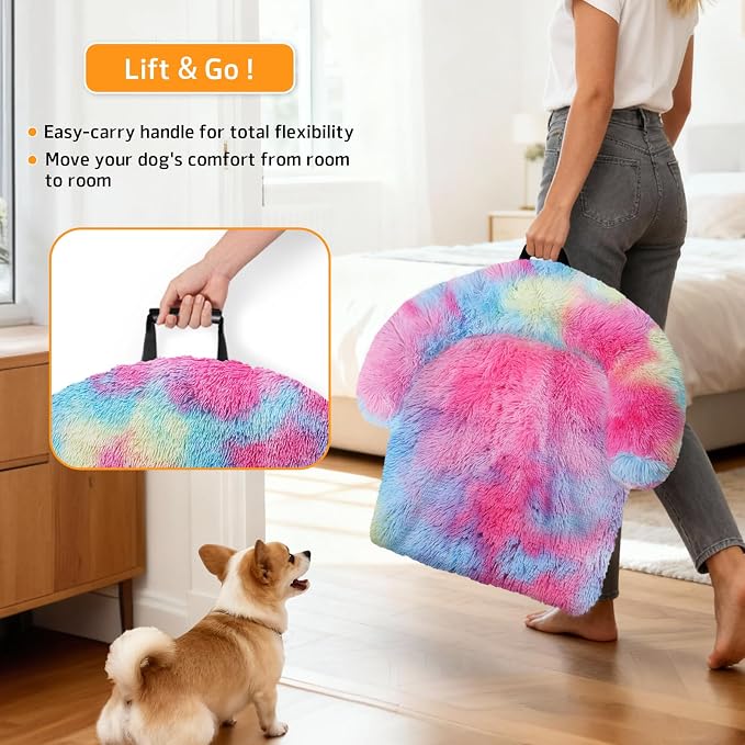 GGIB Calming Dog Bed Fluffy Plush Dog Mat for Furniture Protector with Removable Washable Cover for Large Medium Small Dogs and Cats (Extra Large (53x39.3x6), Rainbow) - Image 3
