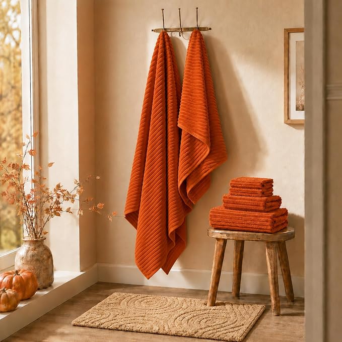 6 PC Bath Towel Set, 40"x80" Oversized Bath Sheets, Burnt Orange | Microfiber, Quick Dry, Highly Absorbent, Towels for Bathroom, 2 Extra Large Bath Towels, 2 Soft Hand Towels, 2 Washcloths - Image 4