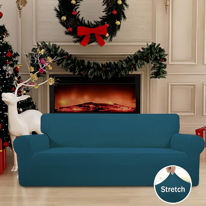 Easy-Going Stretch Couch Covers for Sofa Washable Large Peacock Blue | 1-Piece Sofa Covers for 3 Cushion Couch Furniture Protector Couch Slipcover Soft with Bottom for Kids Pets - Image 2