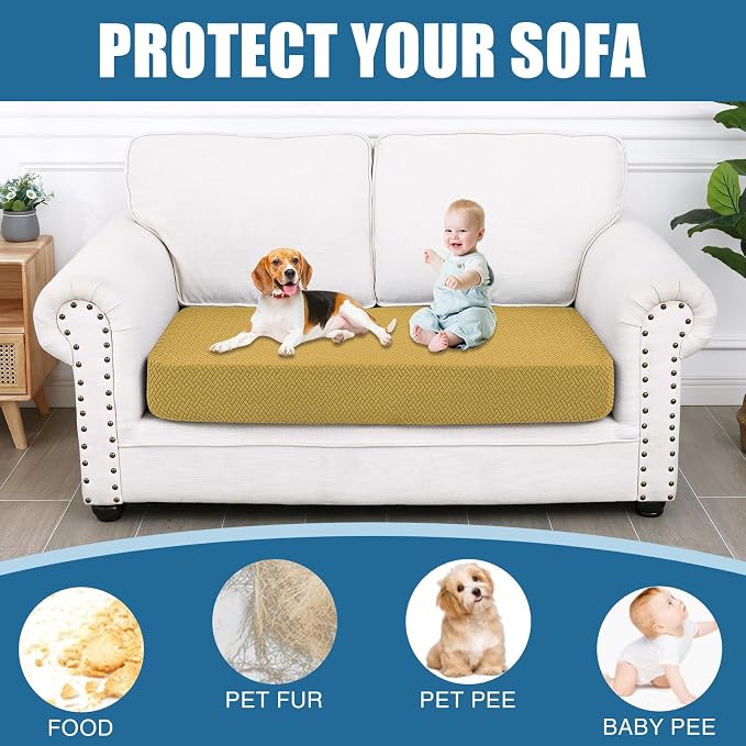Smiry Waterproof Couch Cushion Covers, Non Slip Seat Cushion Covers | Stretch Jacquard Sectional Sofa Slipcover, Washable Elastic Furniture Protector for Pets, Kid, Medium, Ginder Yellow - Image 5